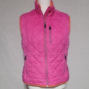 Land's End Women's Hot Pink w/ OrangeTrim & Lining Quilted Vest S